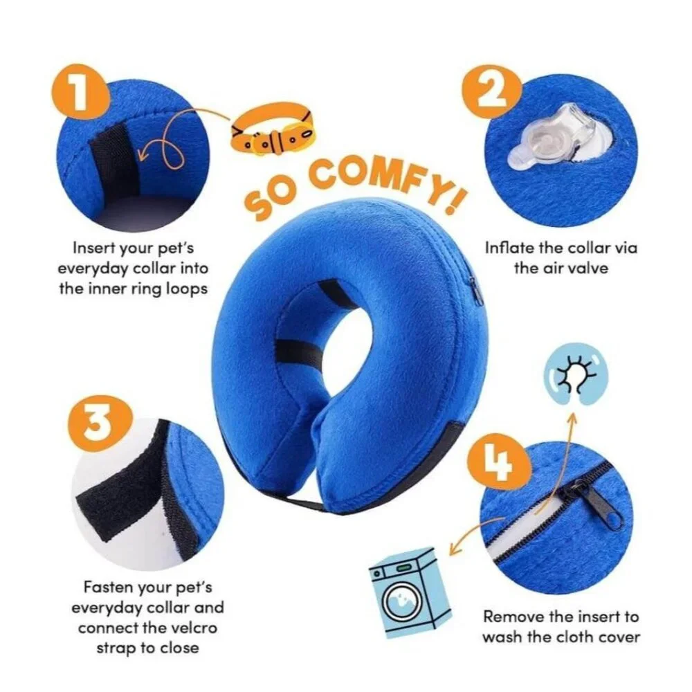 XL Protective Inflatable Collar for Dogs and Cats - Soft Pet Recovery Collar